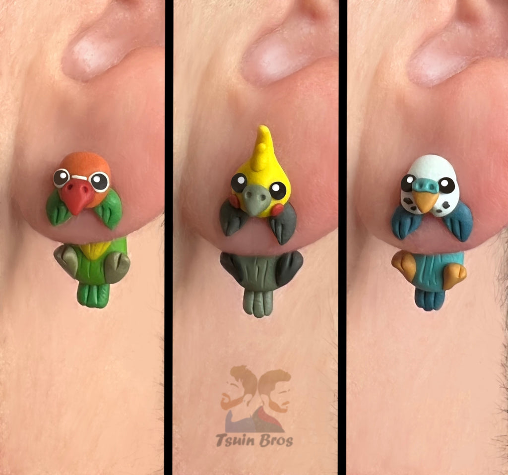 Lovebird, Cockatiel & Parakeet Stud Earrings – Handmade Polymer Clay Bird – Cute Pet Bird Jewelry – Lightweight Hypoallergenic Gift