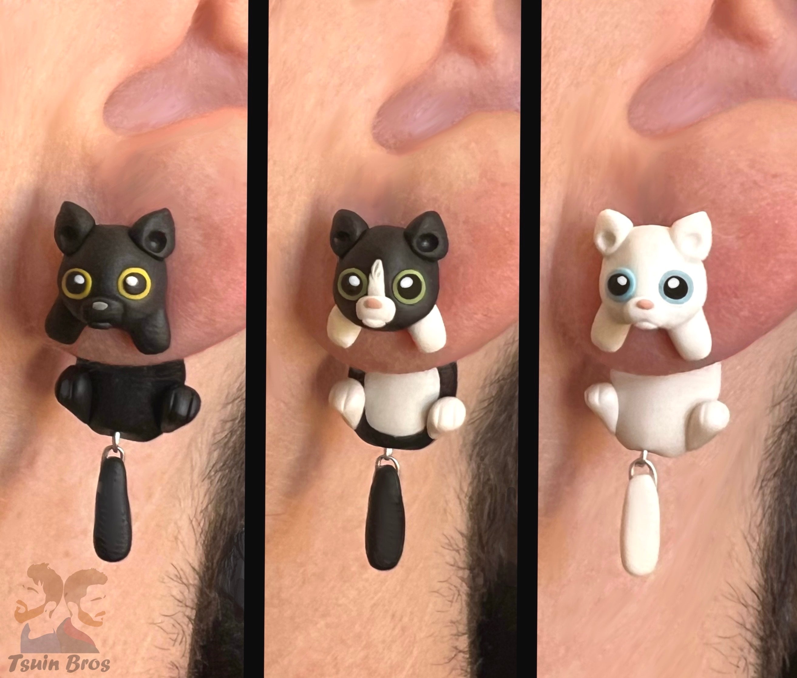 Cat Earrings – Stud Earrings - Handcrafted Polymer Clay Cat Earrings – Hypoallergenic Lightweight Gift for Cat Lovers. Black, White or Black & White.