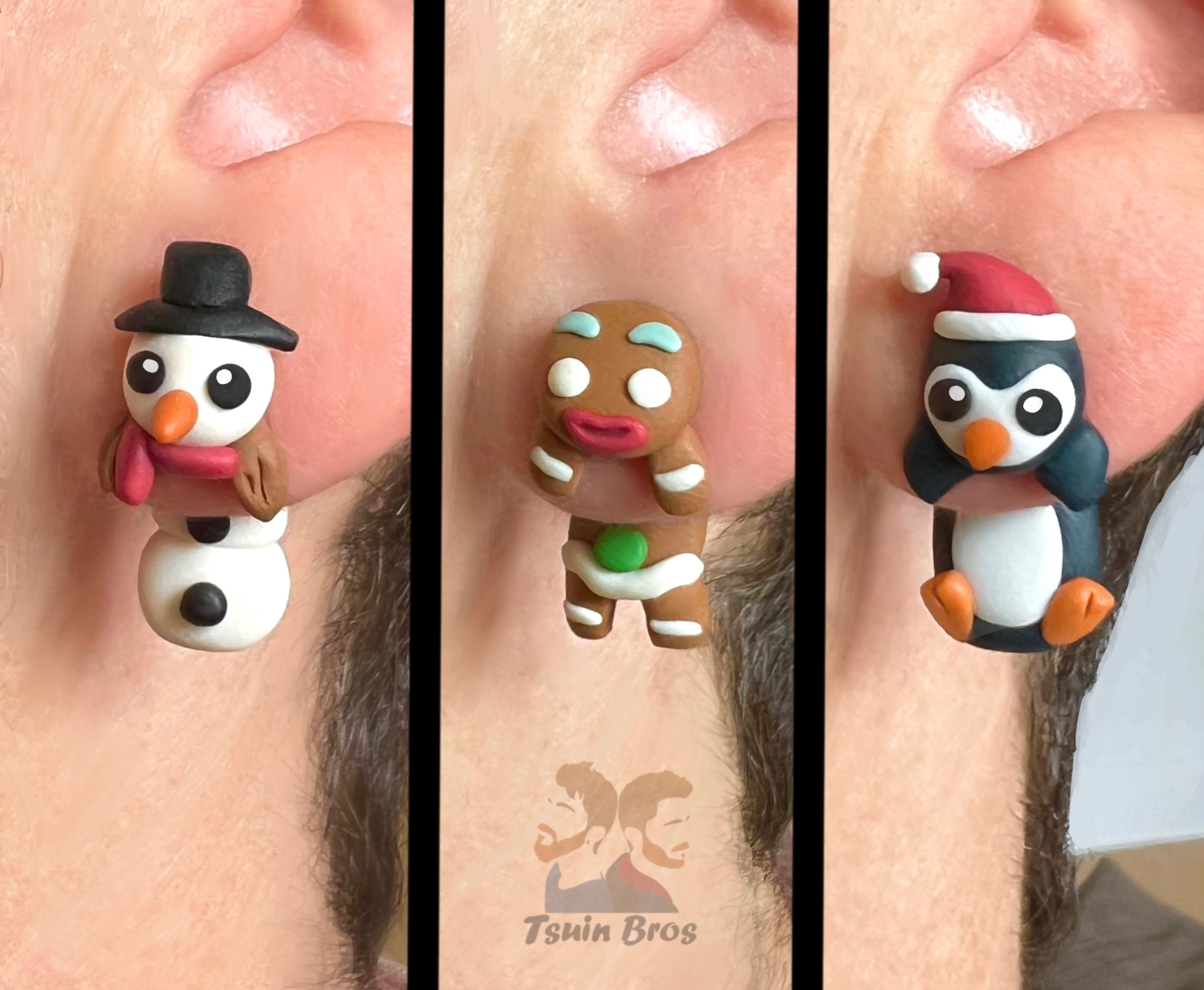 Christmas Polymer Clay Earrings – Snowman, Gingerbread Man & Penguin | Cute Holiday Earrings | Handmade Christmas Jewelry
