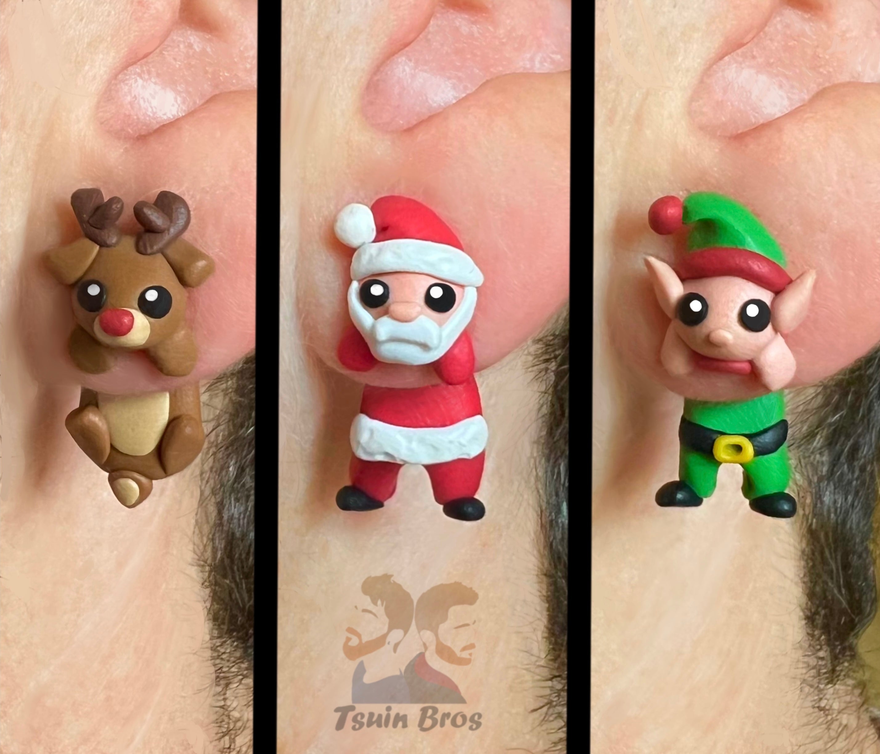 Christmas Polymer Clay Earrings – Reindeer, Santa Claus & Elf | Festive Handmade Earrings | Cute Holiday Jewelry
