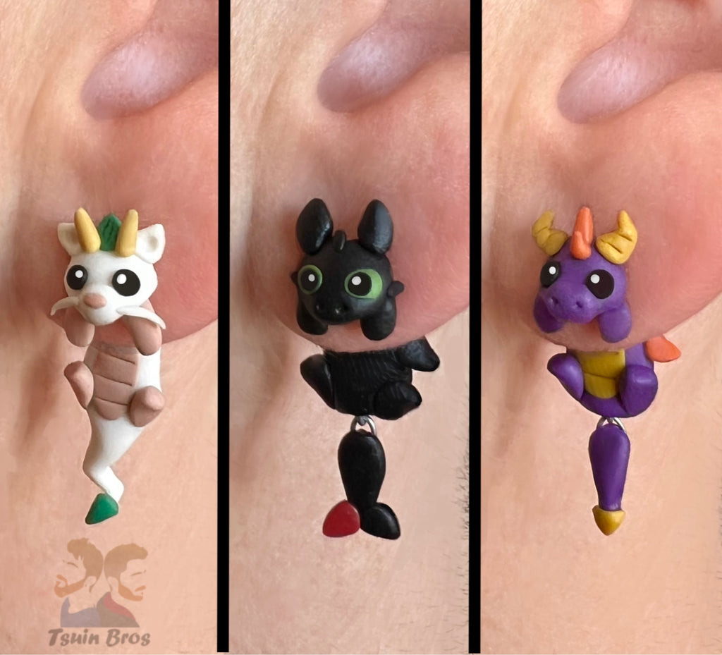 Video game and Anime Dragon Earrings – Stud Earrings - Handcrafted Polymer Clay Earrings – Hypoallergenic Lightweight Gift for Gamers.