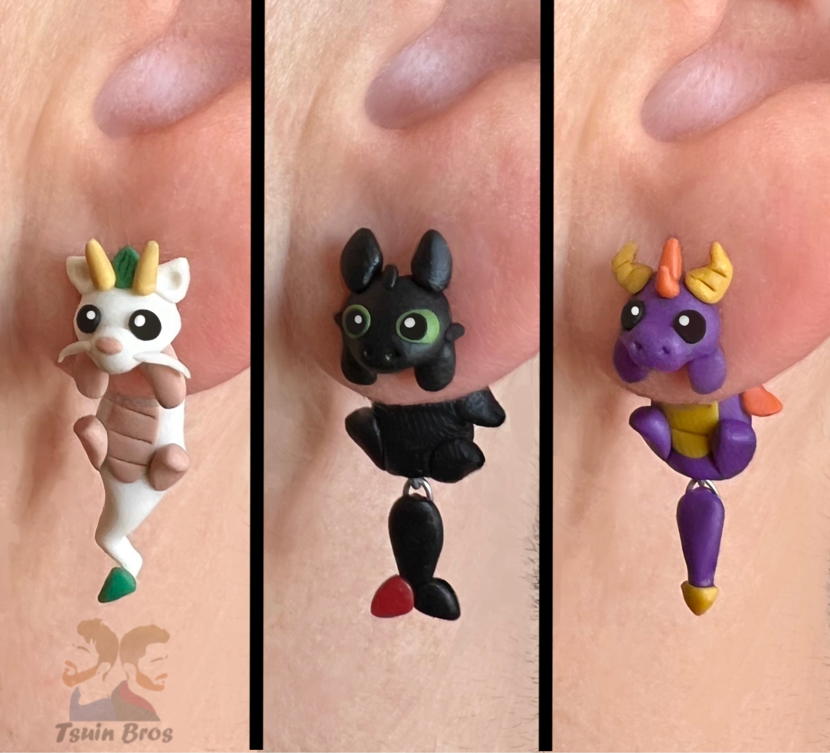 Video game and Anime Dragon Earrings – Stud Earrings - Handcrafted Polymer Clay Earrings – Hypoallergenic Lightweight Gift for Gamers.