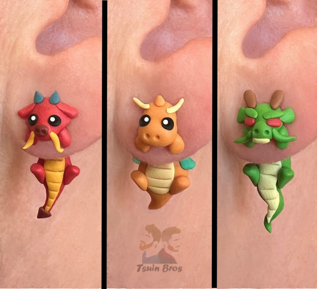 Dragon Stud Earrings – Handmade Polymer Clay Fantasy Dragon Earring – Cute Kawaii Dragon Jewelry – Lightweight Geek Gift – Mismatched Dragon