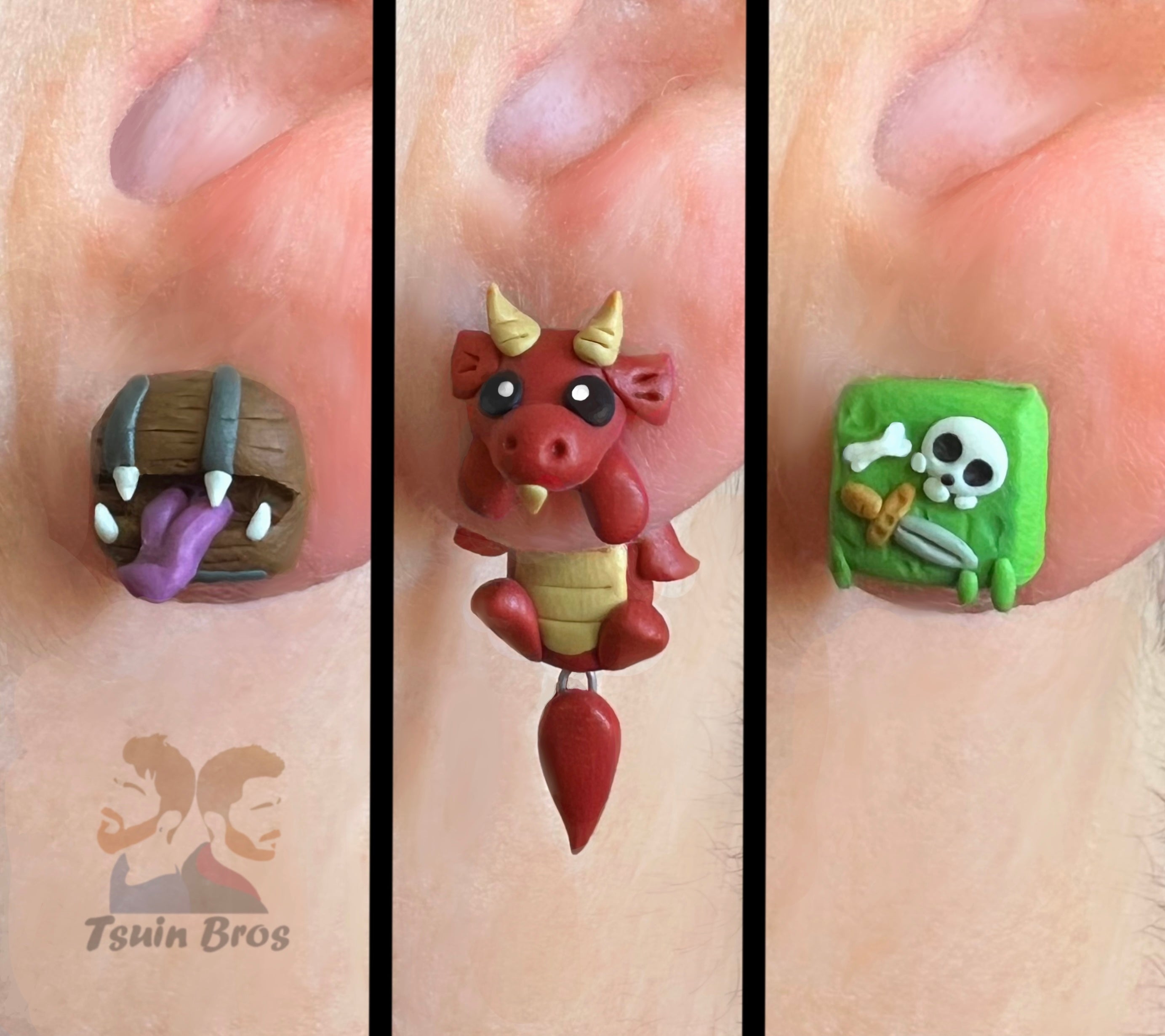 Dungeon Monster Earrings: Chest, Dragon and Slime – Stud Earrings - Handcrafted Polymer Clay Earrings – Hypoallergenic Lightweight Gift for animal lovers
