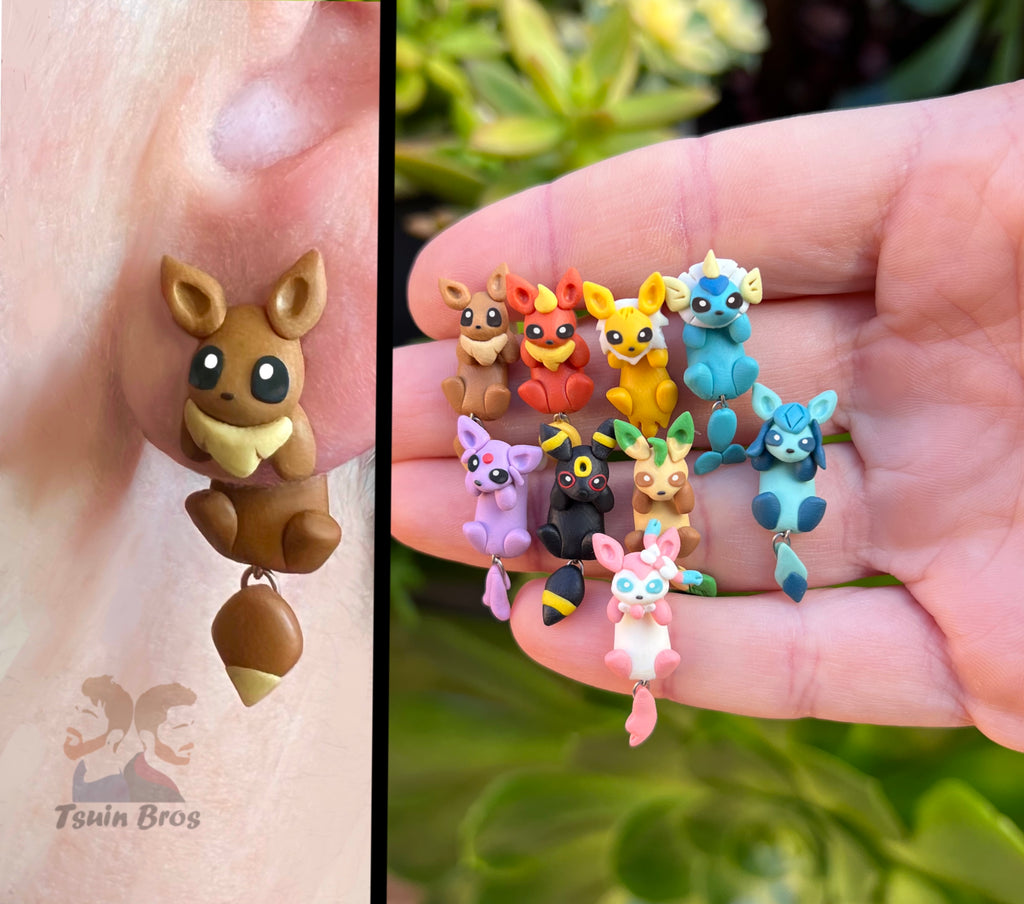 Video game Eevolution Earrings – Stud Earrings - Handcrafted Polymer Clay Earrings – Hypoallergenic Lightweight Gift for Gamers.