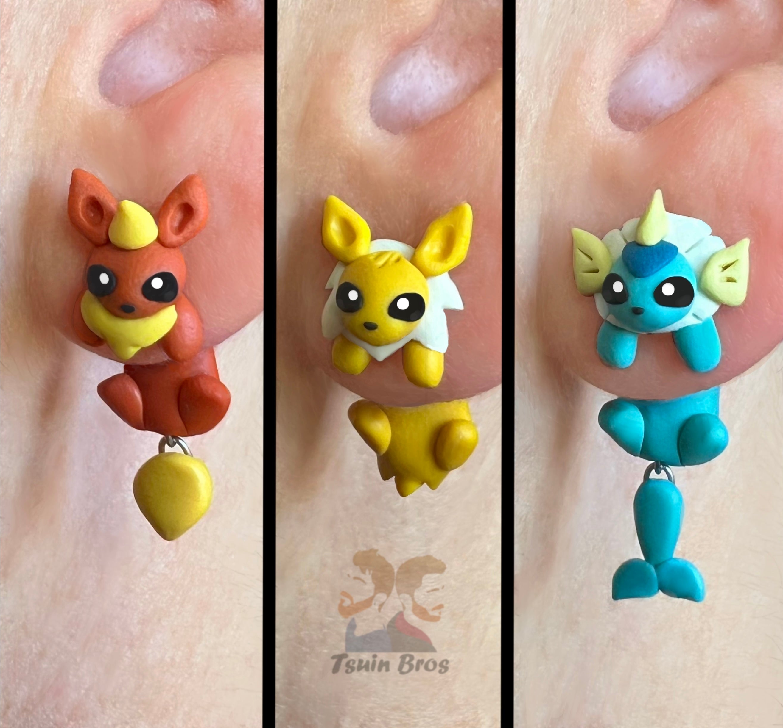 Video game Eevolution Earrings – Stud Earrings - Handcrafted Polymer Clay Earrings – Hypoallergenic Lightweight Gift for Gamers.