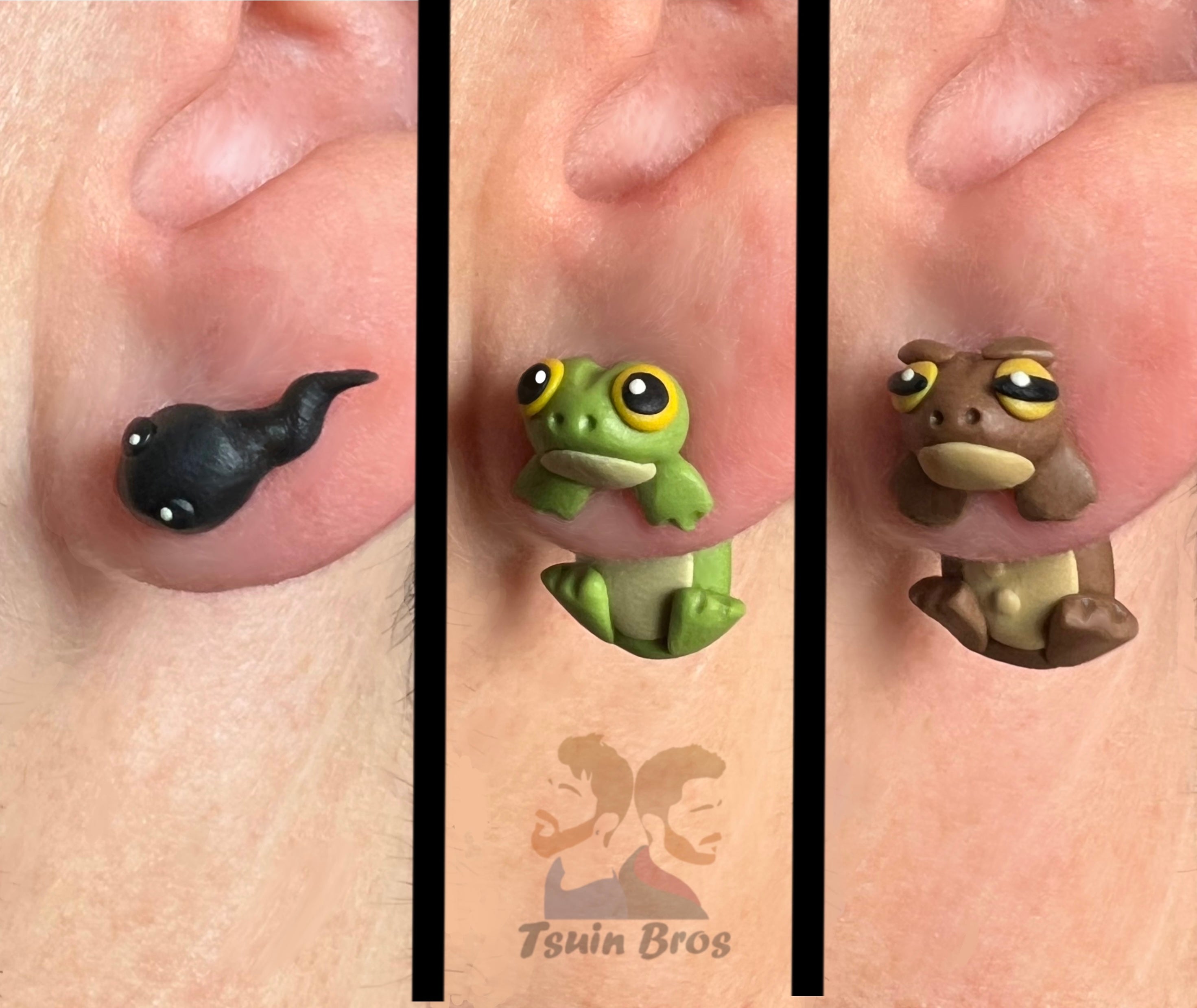 Animal Earrings: Tadpole, Frog or Toad – Stud Earrings - Handcrafted Polymer Clay Earrings – Hypoallergenic Lightweight Gift for Animal Lovers.