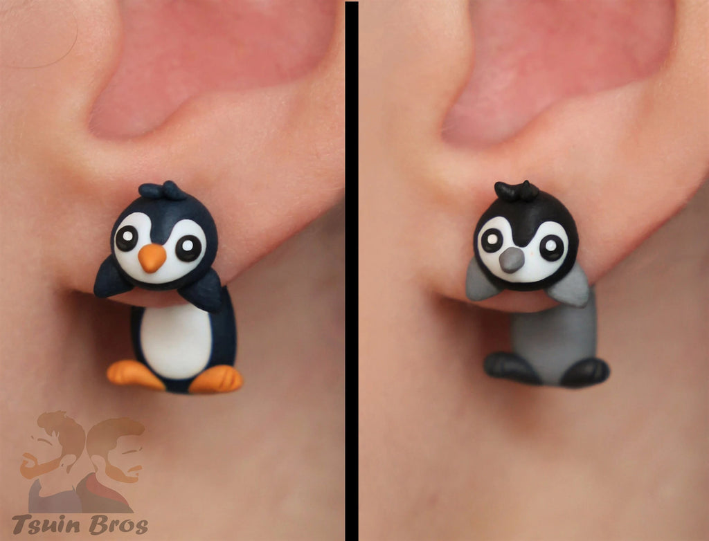 Penguin Earrings – Stud Earrings - Handcrafted Polymer Clay Earrings – Hypoallergenic Lightweight Gift for Animal Lovers.