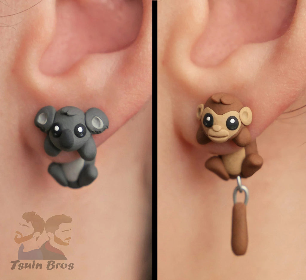 Animal Earrings: Koala or Monkey – Stud Earrings - Handcrafted Polymer Clay Earrings – Hypoallergenic Lightweight Gift for Animal Lovers. (Copia)