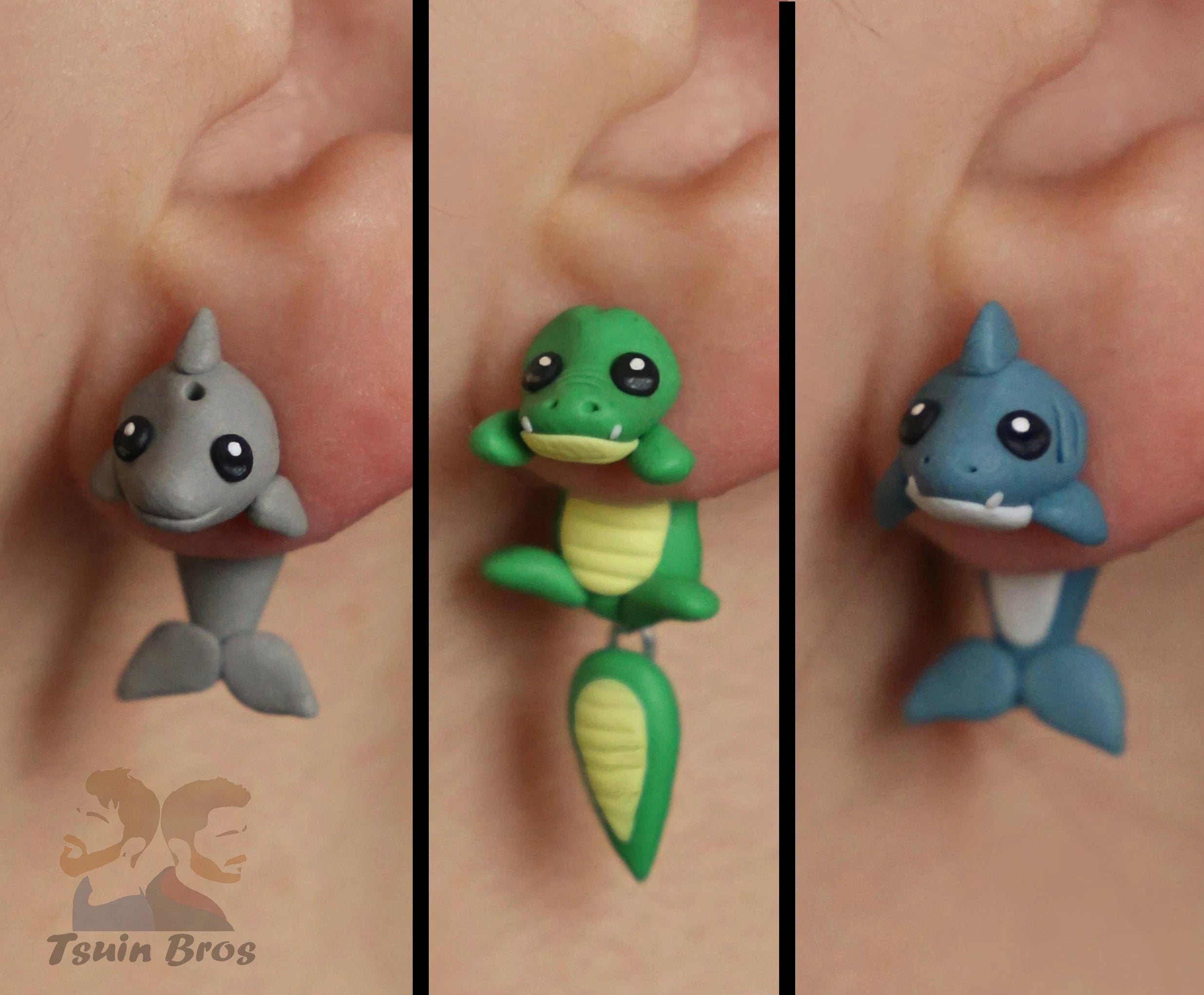 Animal Earrings: Dolphin, Crocodile or Shark – Stud Earrings - Handcrafted Polymer Clay Earrings – Hypoallergenic Lightweight Gift for Animal Lovers. (Copia)
