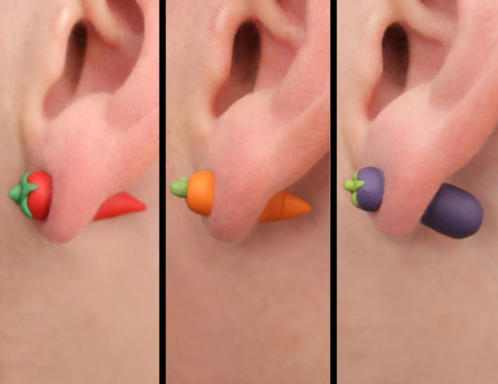Vegetable Earrings: Chili, Carrot or Eggplant – Stud Earrings - Handcrafted Polymer Clay Earrings – Hypoallergenic Lightweight Gift for Animal Lovers.