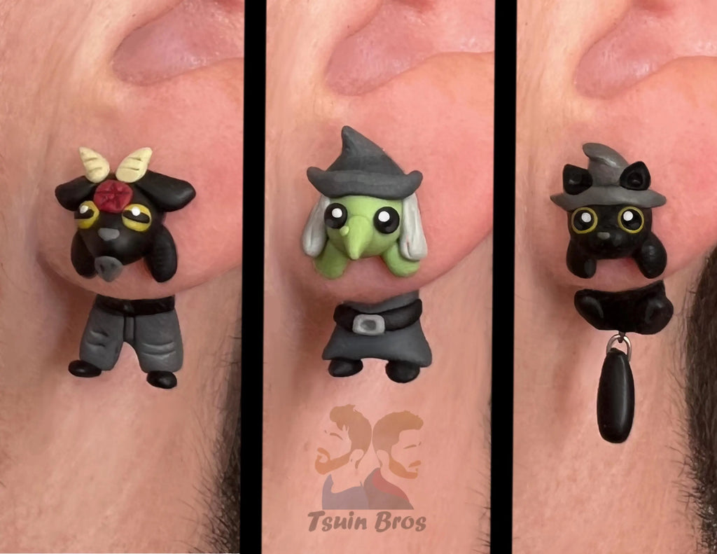 Halloween Earrings – Stud Earrings - Handcrafted Polymer Clay Earrings – Hypoallergenic Lightweight Gift for Spooky Season Lovers. Halloween jewelry - Satan, Witch or Cat