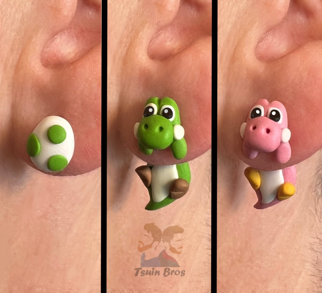 Video game Dinosaur Earrings – Stud Earrings - Handcrafted Polymer Clay Earrings – Hypoallergenic Lightweight Gift for Gamers.