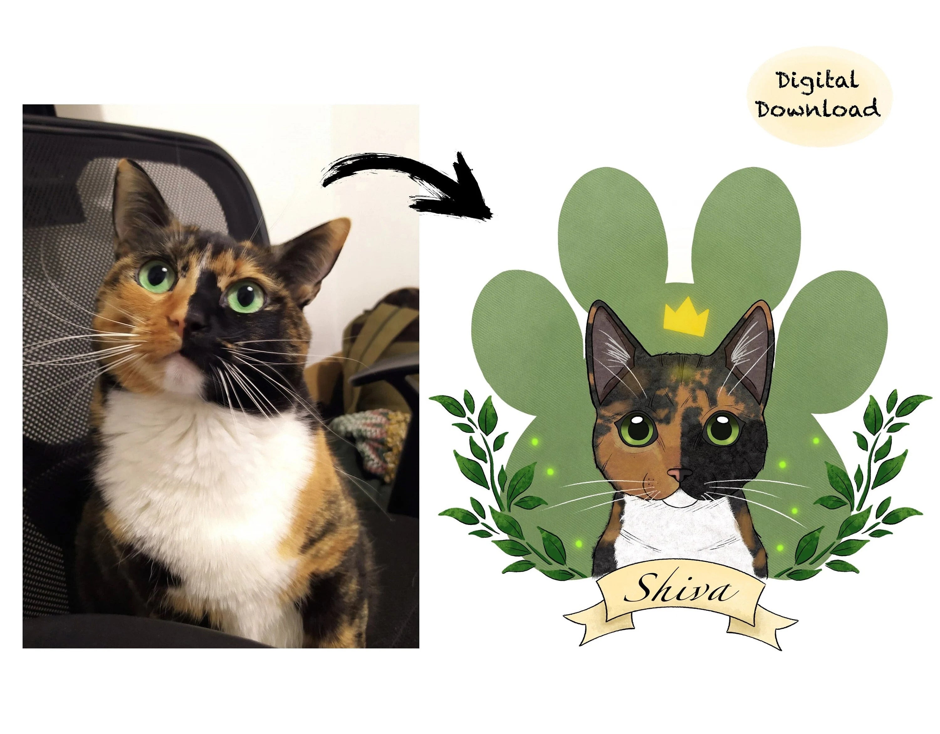 Custom Cat Portrait, personalized cat drawing. Special for cat lovers.