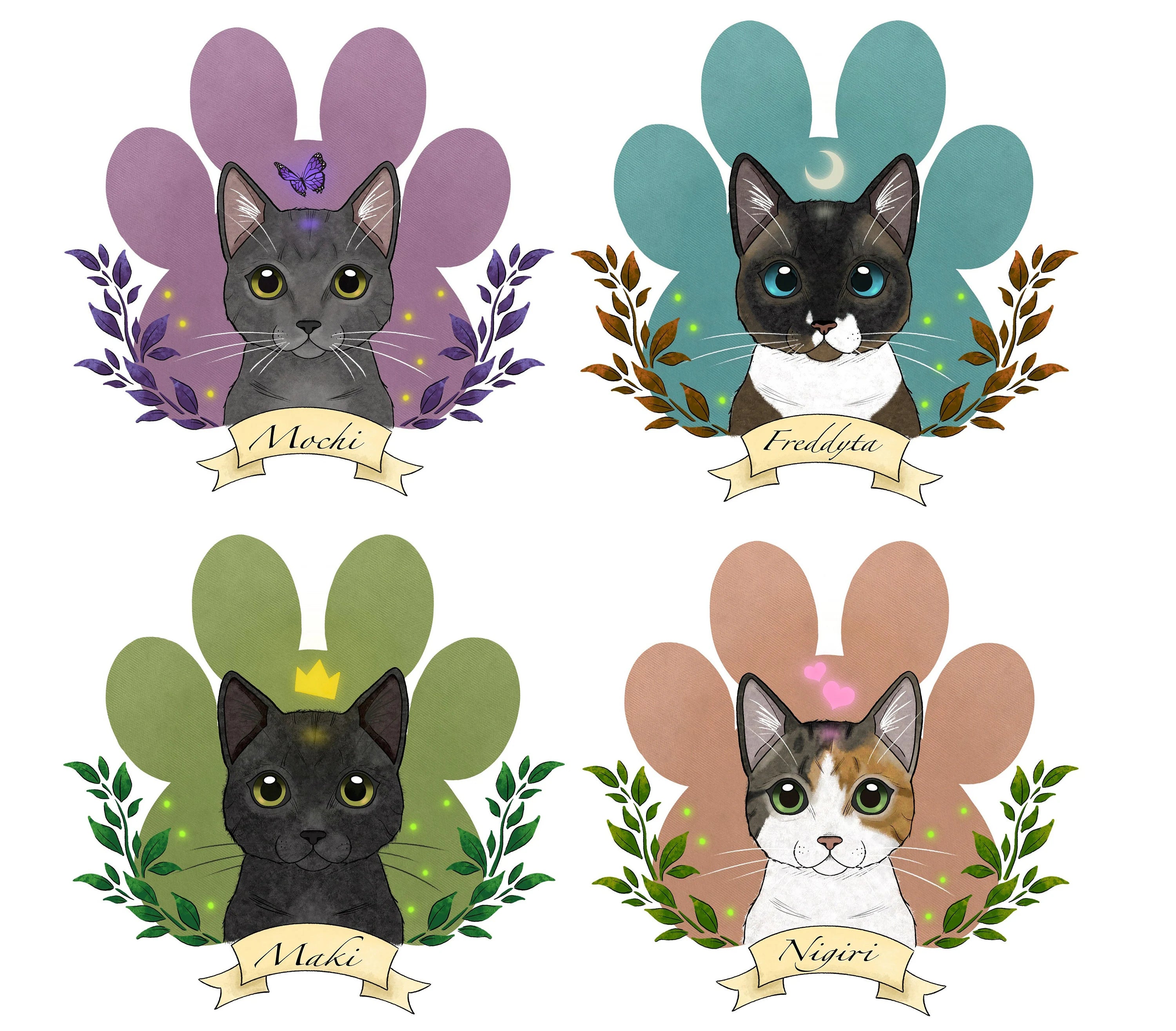 Custom Cat Portrait, personalized cat drawing. Special for cat lovers.