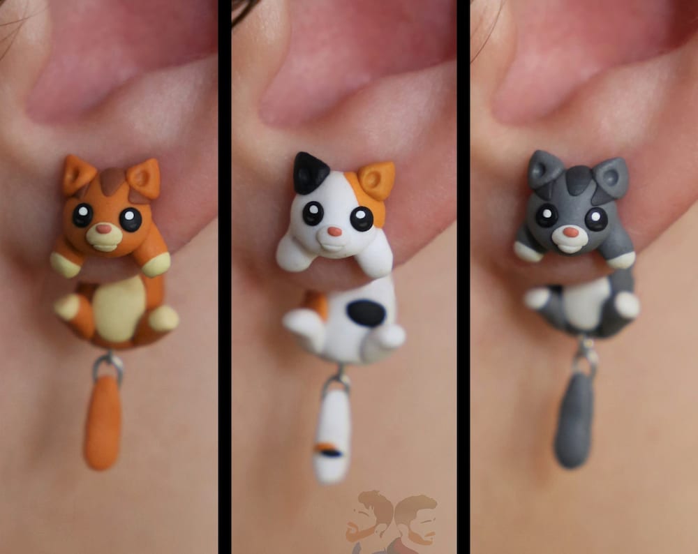 Cat Earrings – Stud Earrings - Handcrafted Polymer Clay Cat Earrings – Hypoallergenic Lightweight Gift for Cat Lovers. Orange, Tricolor or Grey.