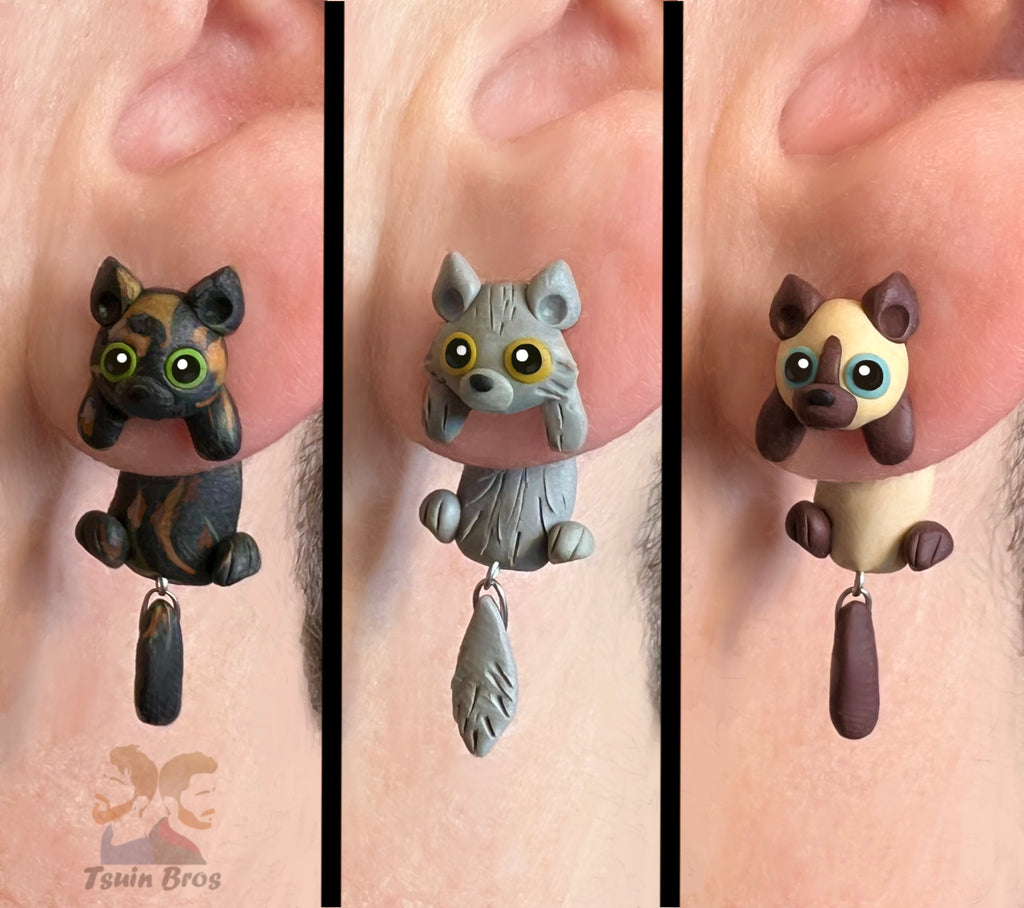 Cat Earrings – Stud Earrings - Handcrafted Polymer Clay Cat Earrings – Hypoallergenic Lightweight Gift for Cat Lovers. Siamese, Persian or Calico.
